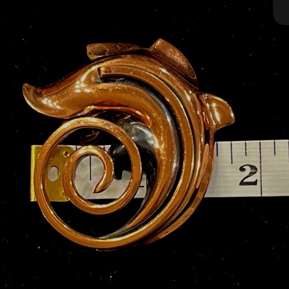 Vintage Signed Rame Gold-Tone, Copper Modernist Coil Leaf Brooch - Picture 5 of 5